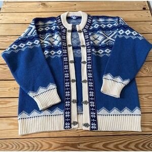 Vintage Scan Alp New Zealand Wool Cardigan Size Large Men’s Blue Clasp Front